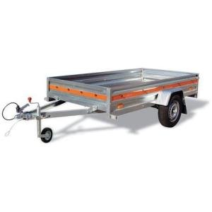Remorque basculante 205 x 125 cm – 1 essieu AL-KO 750 kg – PTC 500 kg – Ridelle arrière ouvrante – Châssis galvanisé – Tema