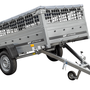 Remorque à un essieu 230x125 UNITRAILER GARDEN 230 KIPP avec côtés en filet, châssis H-0 et bâche grise