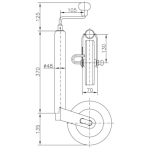 Roue jockey UNITRAILER 150 kg, 48 mm, 505-730 mm