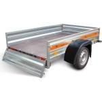 Remorque basculante 205 x 125 cm – 1 essieu AL-KO 750 kg – PTC 500 kg – Ridelle arrière ouvrante – Châssis galvanisé – Tema