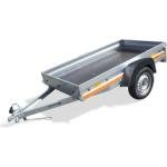 Remorque basculante 205 x 125 cm – 1 essieu AL-KO 750 kg – PTC 500 kg – Ridelle arrière ouvrante – Châssis galvanisé – Tema