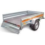 Remorque basculante 205 x 125 cm – 1 essieu AL-KO 750 kg – PTC 500 kg – Ridelle arrière ouvrante – Châssis galvanisé – Tema