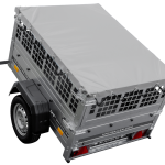 Remorque porte-voitures 150x106 UNITRAILER GARDEN 150 KIPP avec côtés en filet et bâche grise